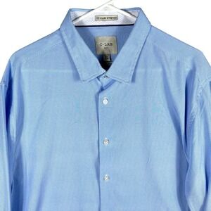 C LAB NYC Mens Micro Dot Light Blue Slim Fit 4 Way Stretch Dress Shirt XXL 18.5